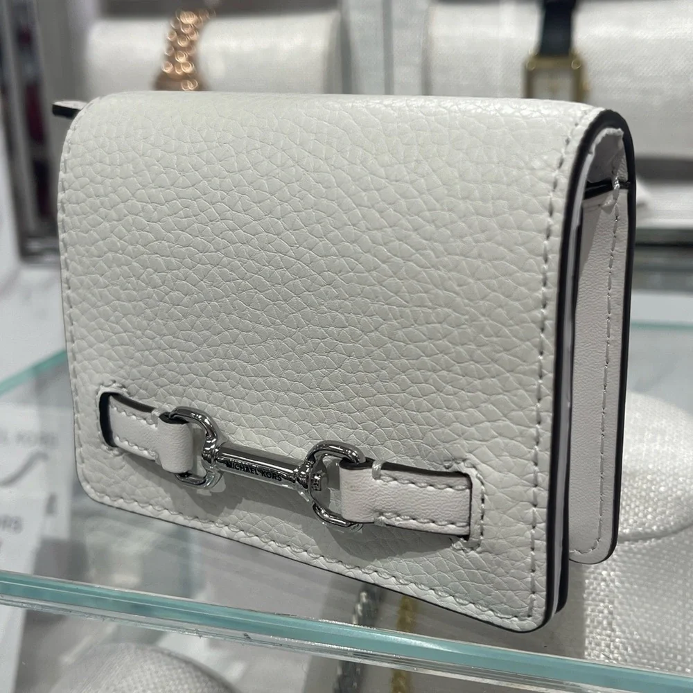MICHAEL KORS Carson Small Pebbled Leather Wallet Optic White  NWT